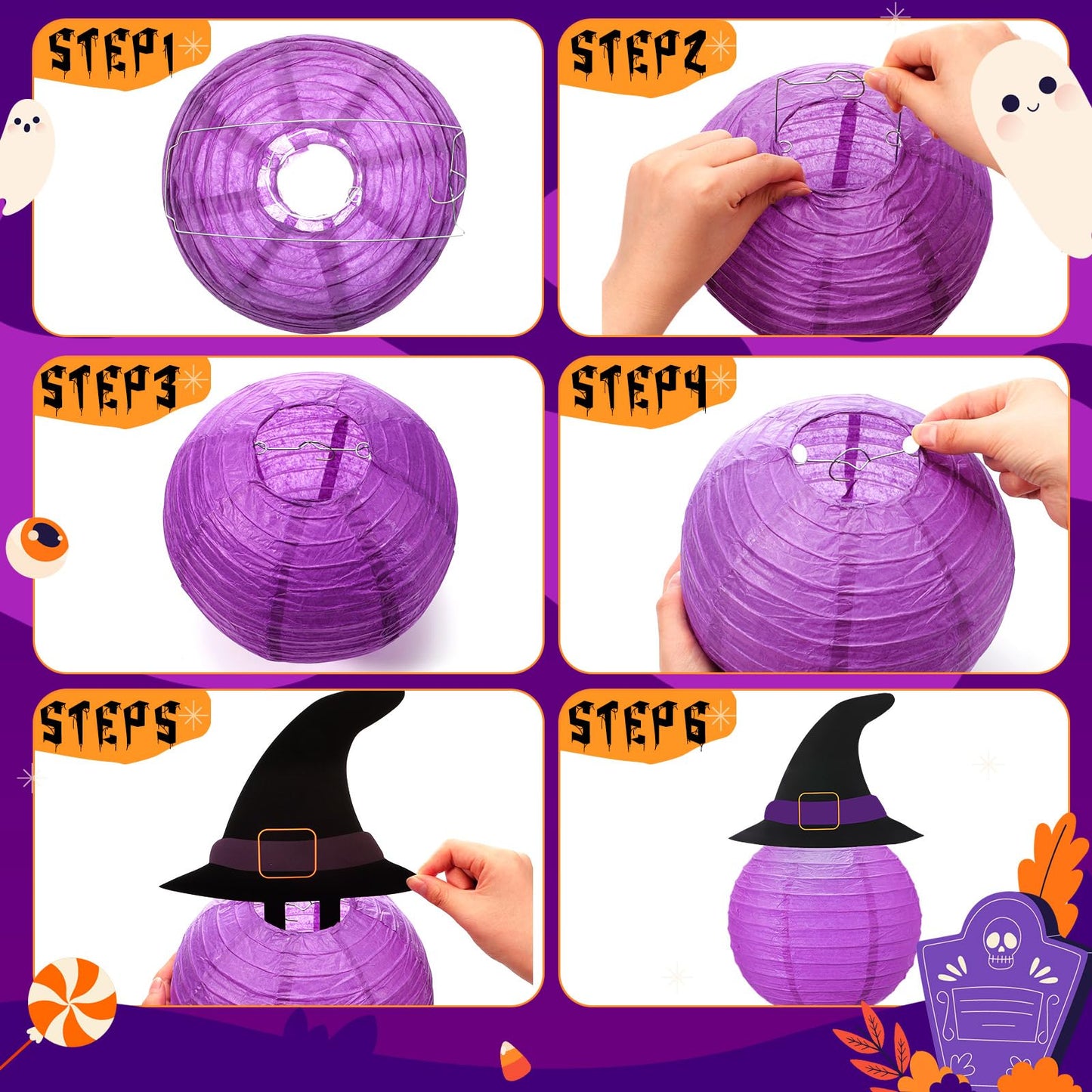 Retisee 18 Pcs Halloween Paper Lanterns Halloween Hanging Decorations Hanging Paper Lanterns with Witch Hat for Festival Indoor Outdoor Spooky Home Decor Party Supplies Props
