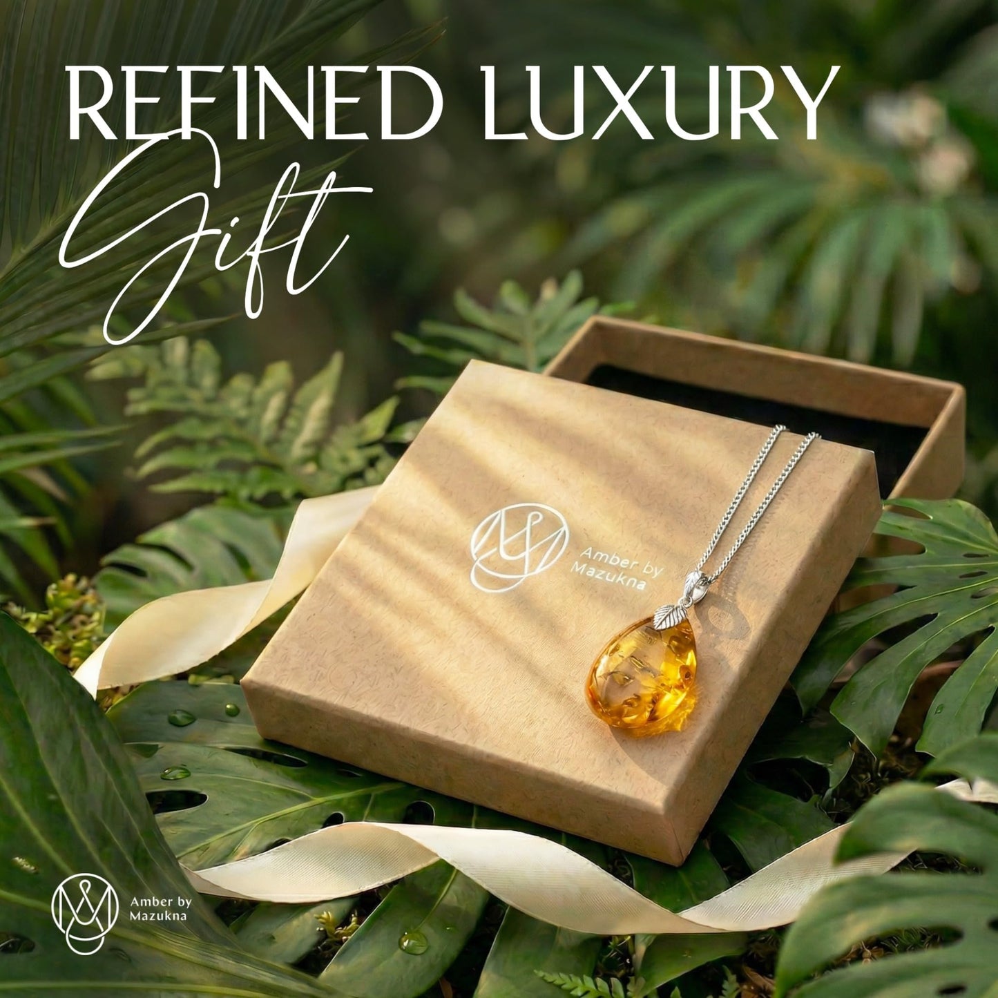 Amber by Mazukna Natural Baltic Amber Pendant for Women, Cognac Drop Necklace with 925 Sterling Silver Chain, Lightweight 18-inch Jewelry Gift for Everyday Elegance