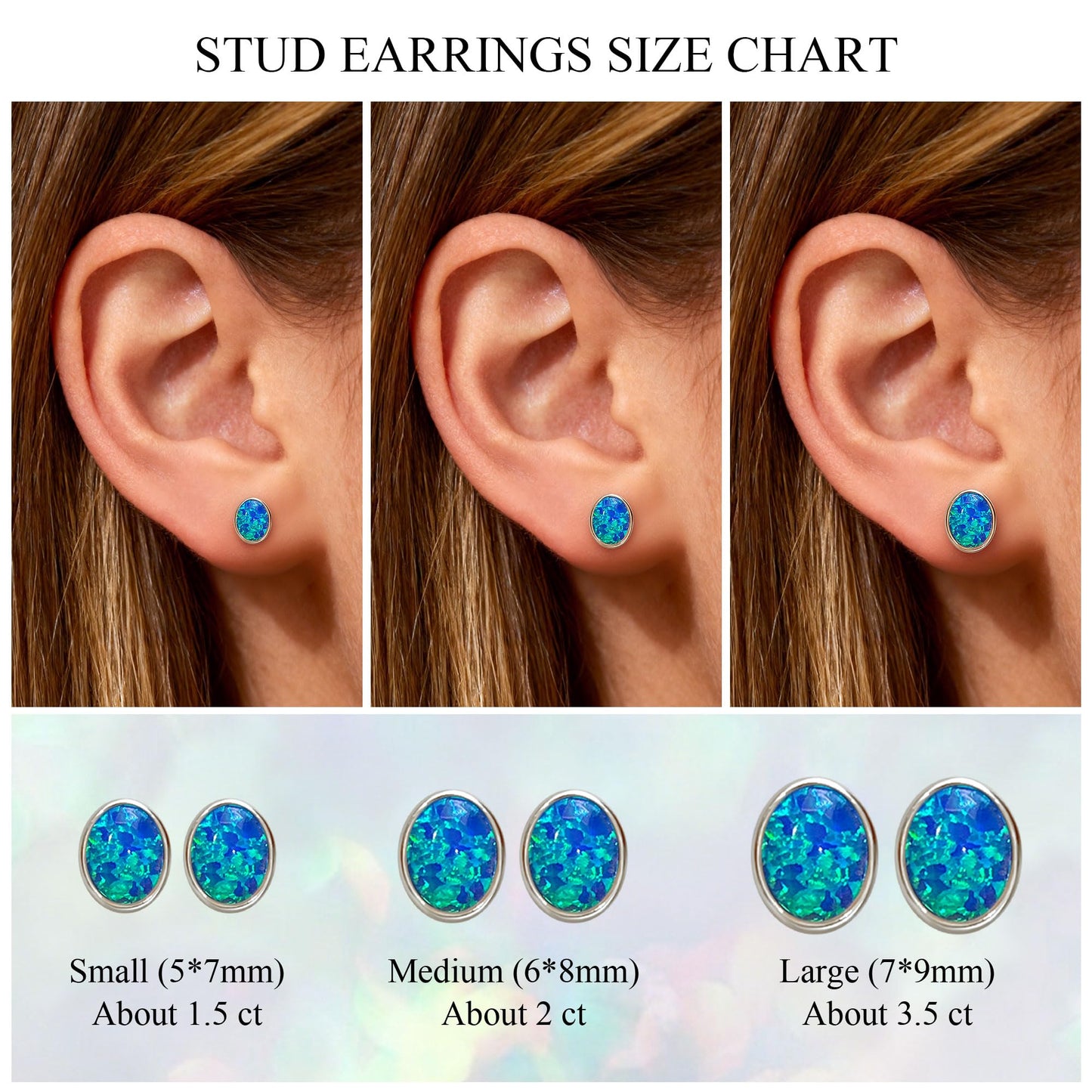 JiayangJY Silver Blue Fire Opal Stud Earrings for Women 18K White Gold Plated Sterling Silver Oval Shape 5mm Opal Earrings with Push Back