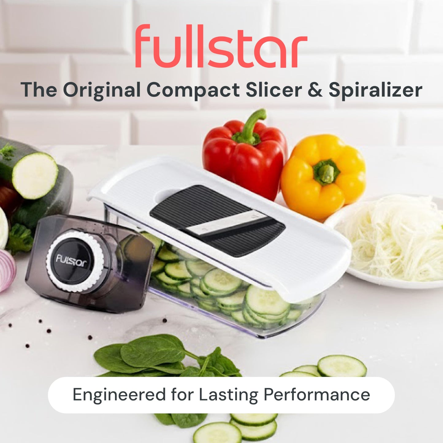 Fullstar Mandoline Slicer for Kitchen, Fruit Cutter, Cheese Grater, Cucumber Slicer, Veggie Spiralizer, Food Cutter & Kitchen Gadgets & Gifts with Safety Glove (6 in 1, Black)