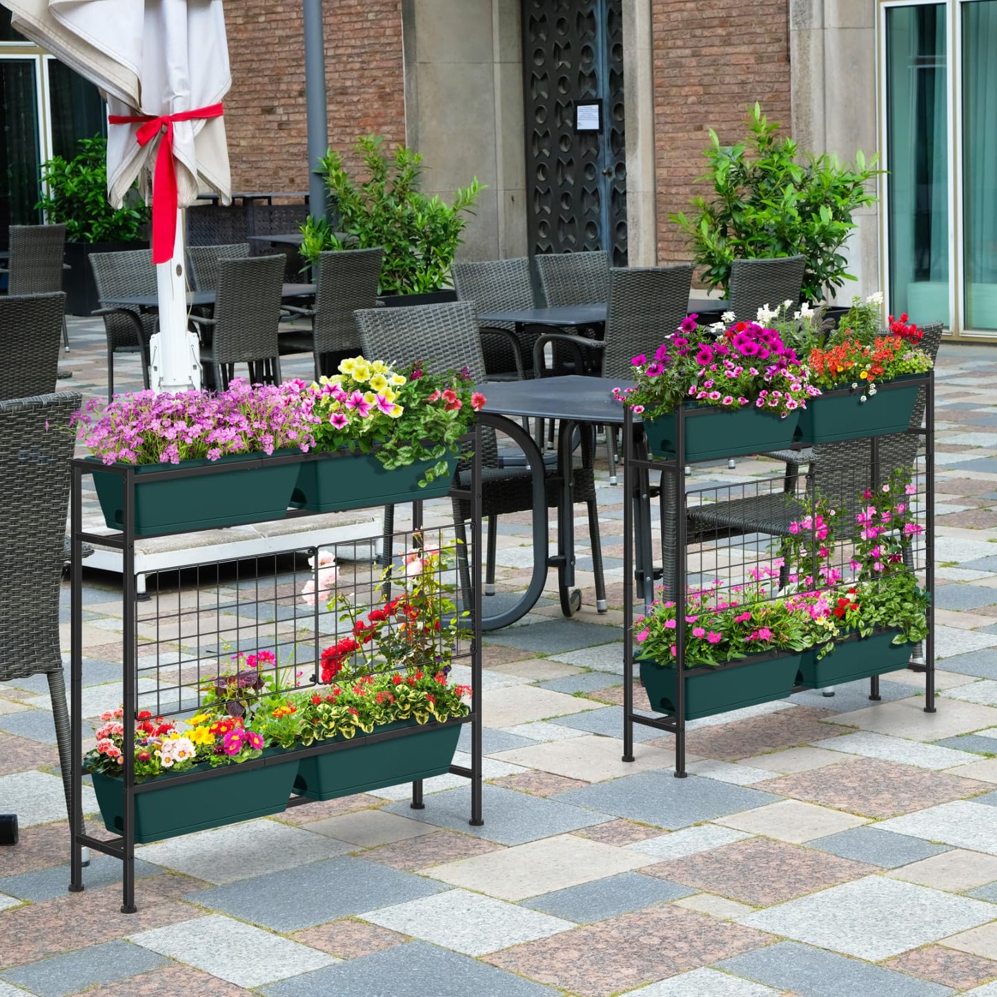 OYEAL Raised Garden Bed with Legs & & Trellis 32" Tall Vertical Herb Garden Planter Indoor Outdoor Elevated Flower Beds for Gardening, Vegetables, Herbs, Patio, Balcony, Backyard, Green