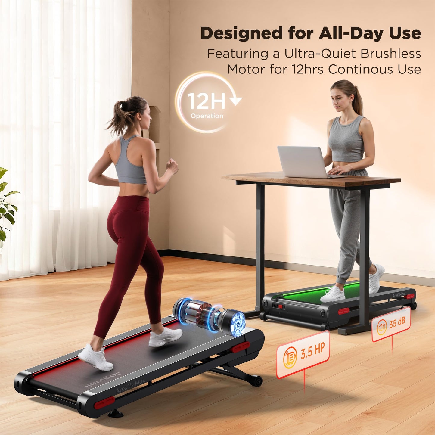 Jogwell Walking Pad Treadmill with 20%/15%/12% Auto Incline, Max 400/350lbs Capacity Treadmills for Home Office Under 35dB, Spacious Running Area, Vertical Storage, 3/3.5HP Brushless, APPJW11