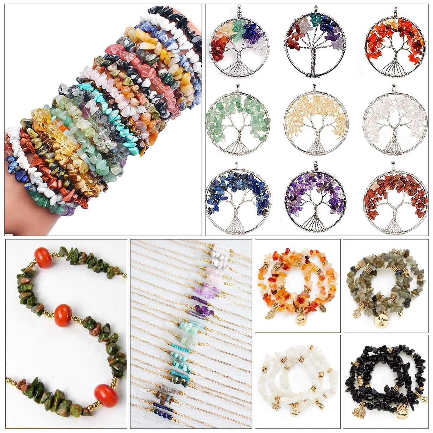 500 pcs Natural Chip Stone Beads Multicolor 5 mm to 8 mm Irregular Gemstone Healing Crystal Loose Rocks Bead Hole Drilled DIY for Bracelet Necklace Earrings Jewelry Making Craft