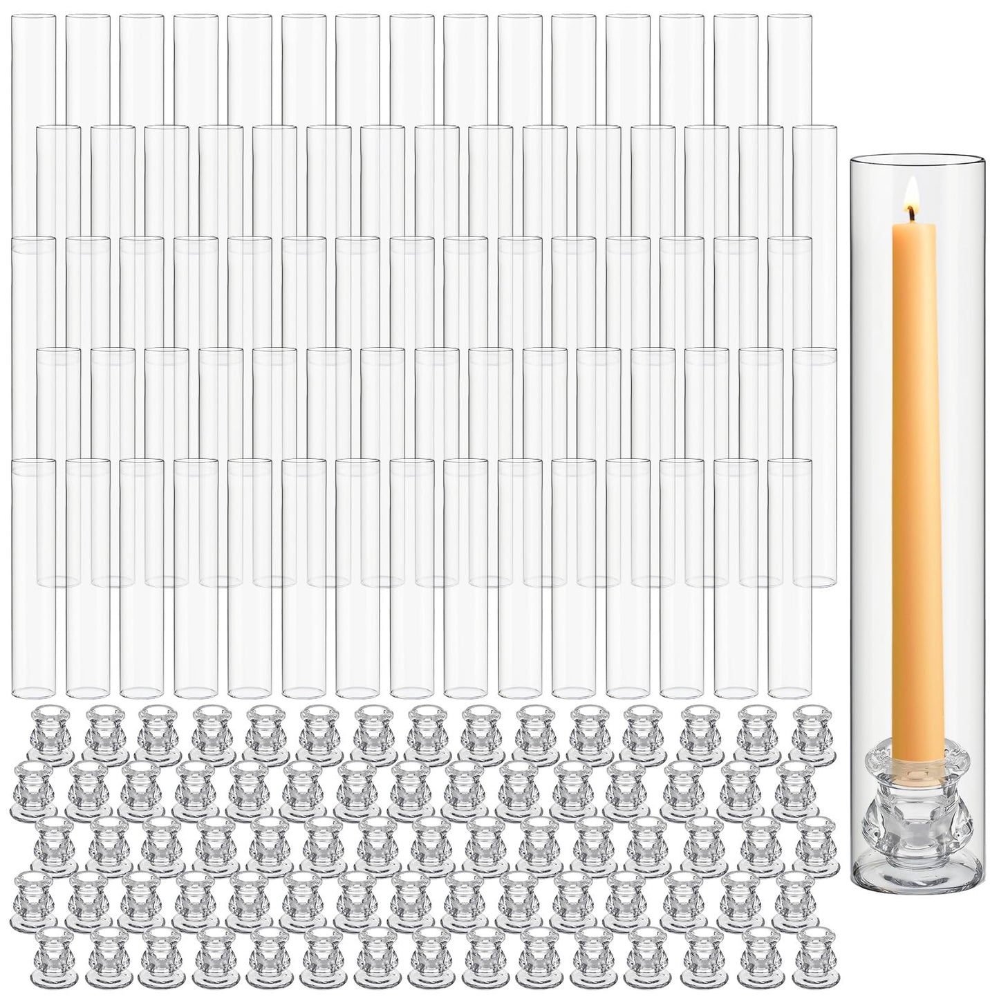 Teenyyou 24 Set Glass Hurricane Candle Holders Bulk 12.6" Open Ended Glass Candleholder Tube Shape Bottomless and 2.2"" Taper Clear Candlestick Holders for Wedding Table Centerpiece (Clear)"