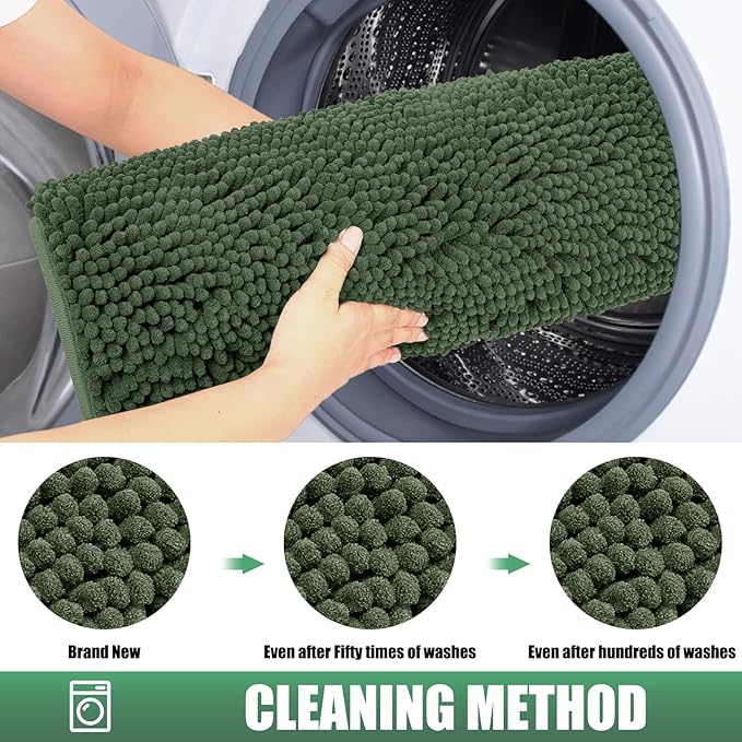 IM HOME Chenille Absorbent Outdoor Doormat 48" x 30", Washable Muddy Door Mats for Dog Non Slip Indoor Doormat Dog Mat for Muddy Paw Front Inside Doormats for Entryway Olive
