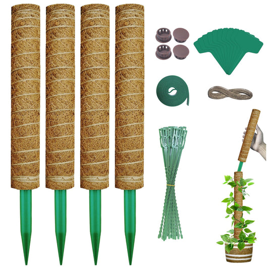 AHQDPFMY Moss Pole, 53.5 Inch Monstera Plant Support, Moss Sticks for Indoor Plants Climbing Coco Coir Pole, 4 Pack 17 Inch Stackable Moss Pole for Plants