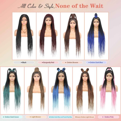 Lexqui 36'' Knotless Box Braided Wigs for Women Braided Lace Wigs Full Lace Braided wig Premium Synthetic Triangle Lace Front Braided Wigs with Baby Hair Braid Lace Front Wig Natural Black