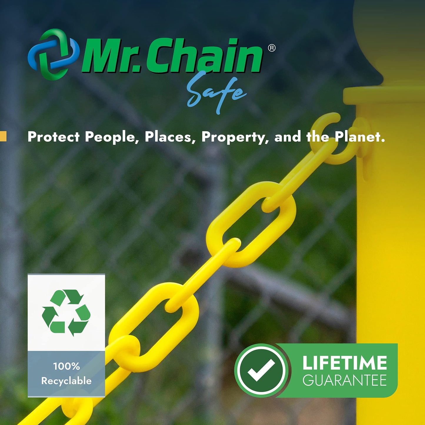 Mr. Chain Plastic Barrier Chain, Green, 1.5-Inch Link Diameter, 100-Foot Length (30004-100)