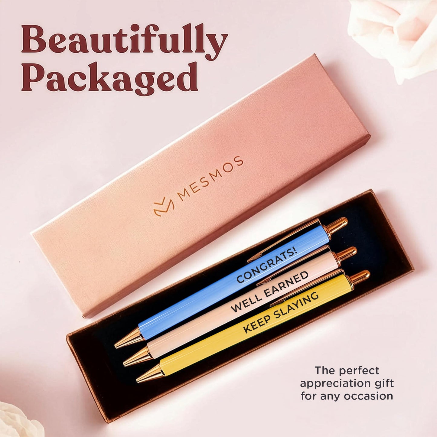 MESMOS 3pcs High End Luxury Congratulations Gifts for Women, Job Promotion Gifts for Women, Thank You Gift for Teacher, Employees, Coworkers, Mentors & Managers German-Ink & 1mm Swiss-Tip Luxury Pen.