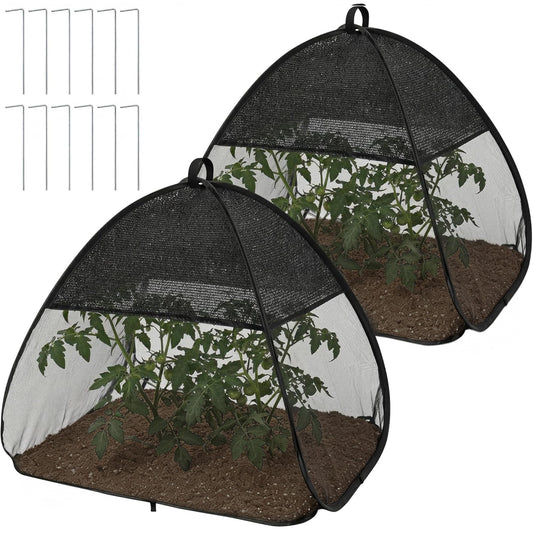 2 Pcs Pop Up Garden Netting Bug and Shade Covers, 22" x 22" x 22" Plant Sun Shade Top Bird Netting Tents, Insect Barrier Sun Protection Plant Cover Tent for Outdoor Plants Vegetables Fruits (Black)