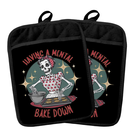 ADWHNHJY Sarcastic Gothic Skeleton Baker Pot Holders Heat Resistant, Baking Gifts for Women, Funny Humor Gothic Skull Oven Potholder Hot Pads for Kitchen Countertops Baking Cooking