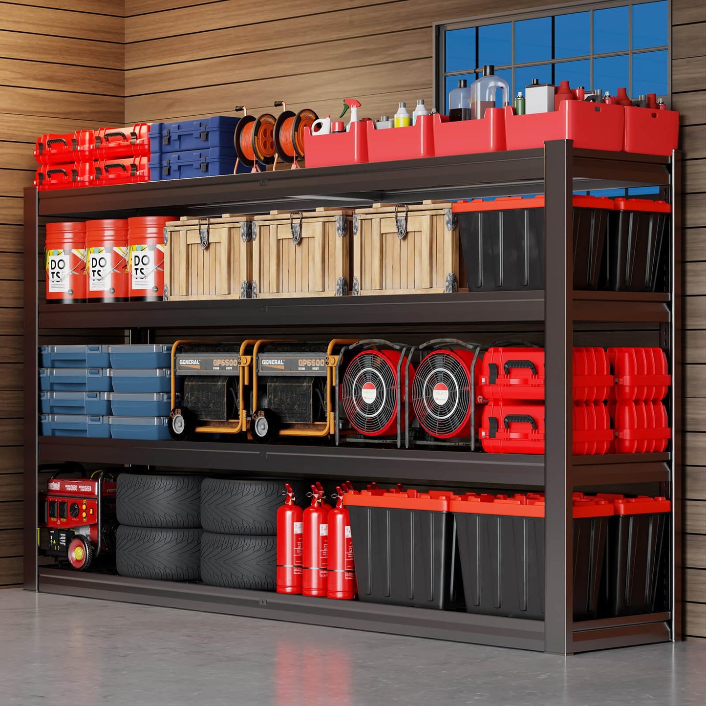 PMKES 68" W Garage Shelving Unit, 68" W x 24" D x 68" H, Heavy Duty Garage Storage Shelves, 4 Tier Storage Rack Shelf, Industrial Adjustable Shelves for Basement Warehouse