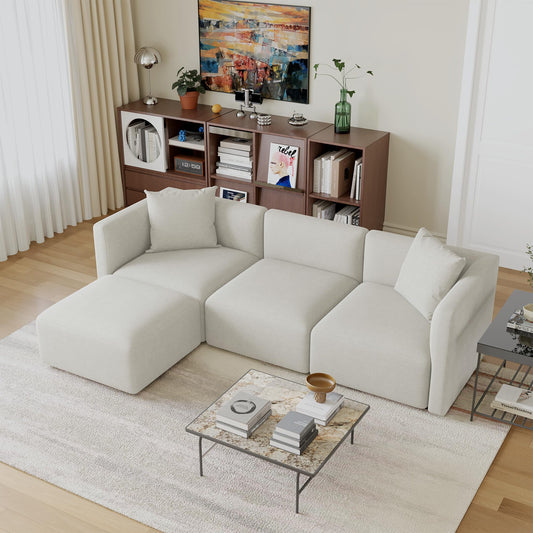 Acanva Luxury L-Shaped Upholstery Convertible Modular Sectional Sofa, Contemporary Reversible Couch with Chaise Lounge for Living Room, Apartment, Linen-Like Cream