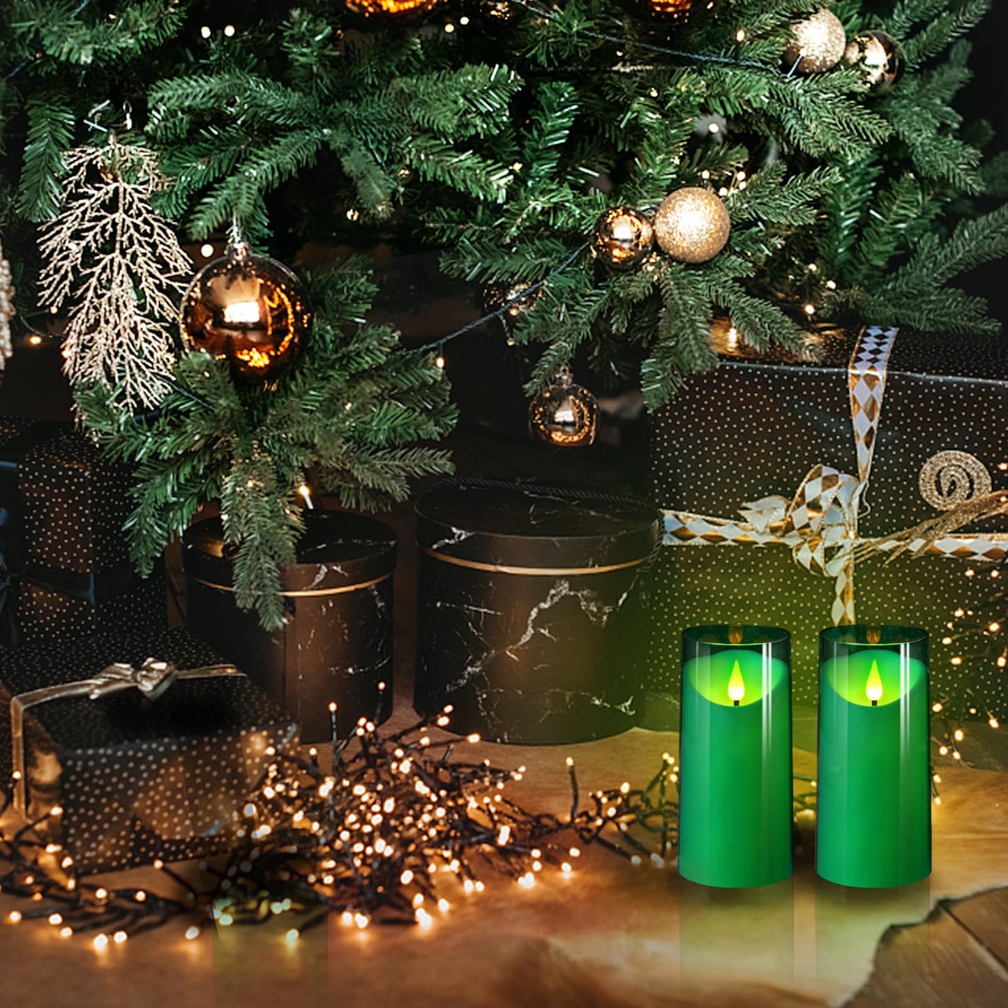 NURADA 3"x6""Flickering Flameless Candles: 3D Wick Acrylic Battery Operated LED Pillar Candles with Remote and Timer for St. Patrick's Day Home Holiday Forest Christmas Party Table Decor - Green"