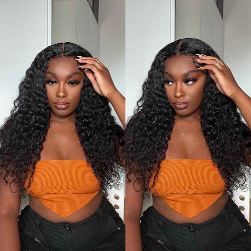 Keizanar Deep Wave Lace Front Wigs Human Hair Pre Plucked 13x4 HD Lace Frontal Wigs For Women Human Hair Glueless Deep Curly Lace Front Wig Human Hair with Baby Hair 180% Density (22 Inch)