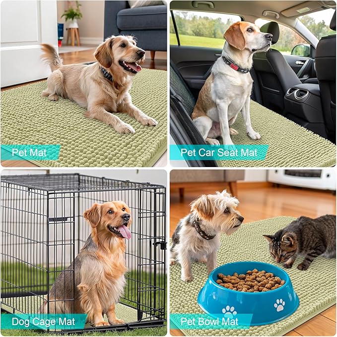 OLANLY Dog Door Mat for Muddy Paws 54x32, Absorbs Moisture and Dirt, Absorbent Non-Slip Washable Doormat, Quick Dry Chenille Mud Mat for Dogs, Entry Indoor Entryway Carpet for Inside Floor, Vanilla
