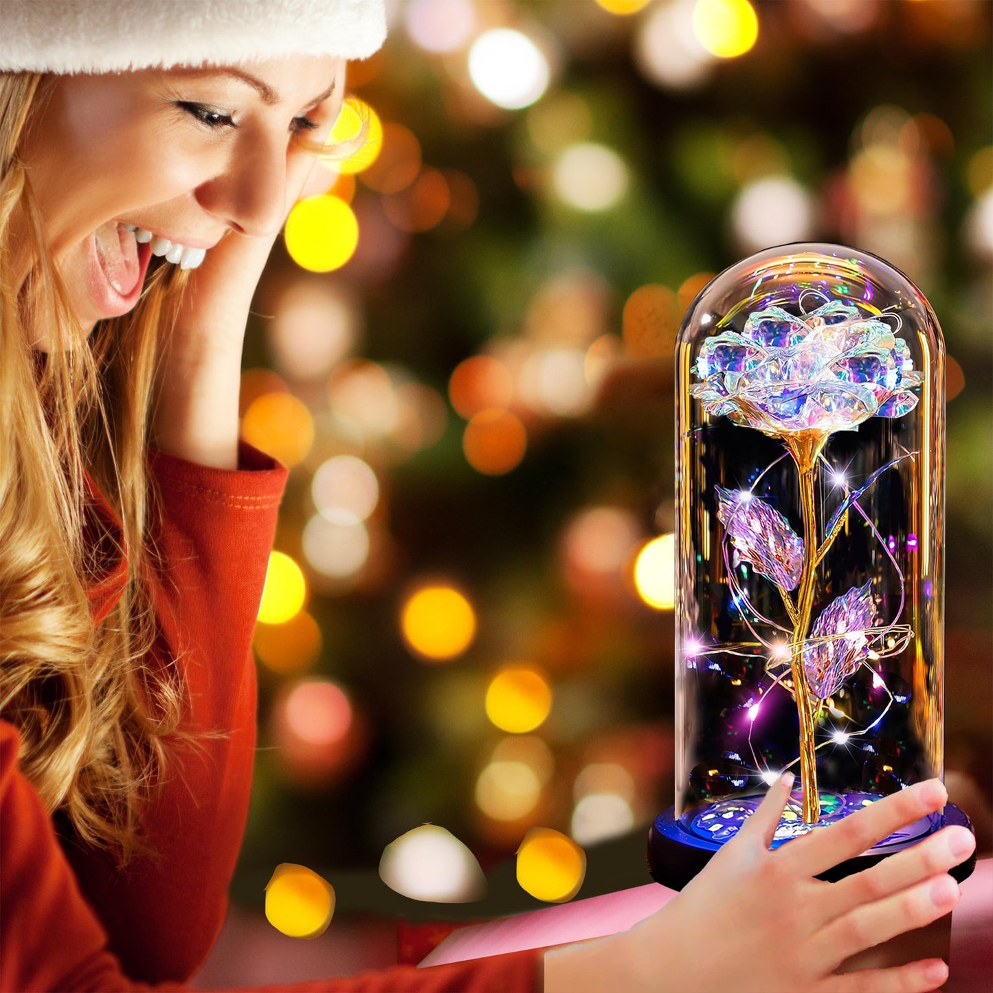 Thrjia Mothers Day Rose Flowers Gifts for Mom Wife Women Grandma,Mothers Day Presents Wife Grandma Mom from Daughter,Birthday Gifts for Women Light Up Rose in A Glass Dome Presents for Her Gold