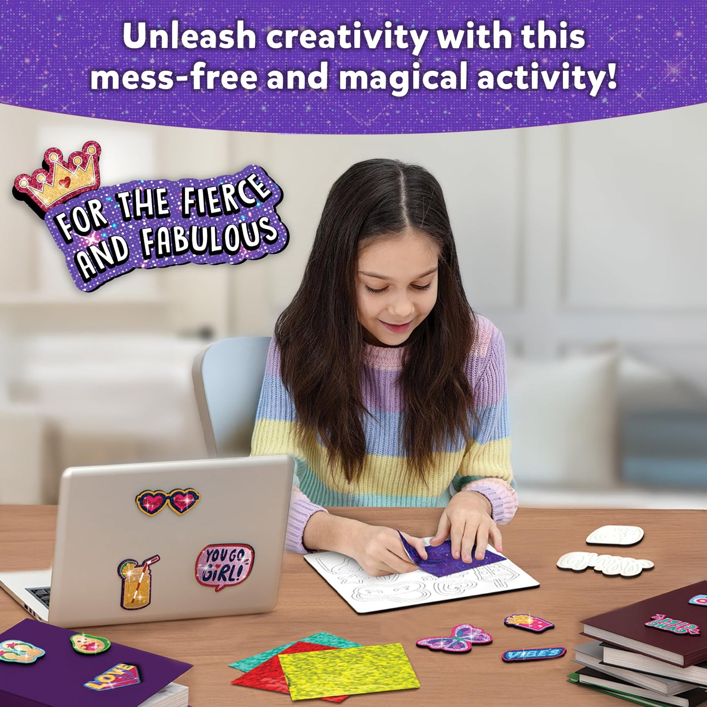 Skillmatics Foil Fun - Girl Power, 20+ DIY Foil Art Magnets, Mess-Free Craft Kit, 60+ Foam Stickers, Creative Activity for Girls, Kids, Tweens, Teens (Ages 7-13), Christmas Gifts, Travel, Party Favor