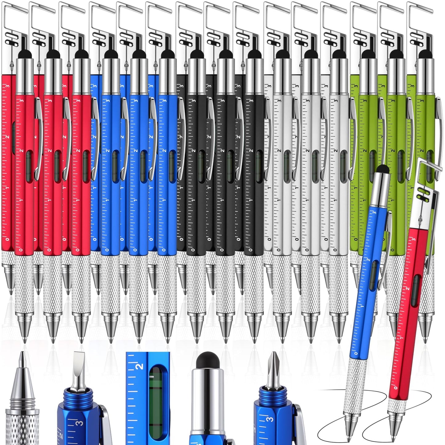 Maitys 30 Pcs Multi Tool Pens for Father's Day 6 in 1 Screwdriver Multi Function Pens with Level Gauge Stylus Phone Holder Pen for Father's Day Dad Husband Adult Men Bulk Gifts