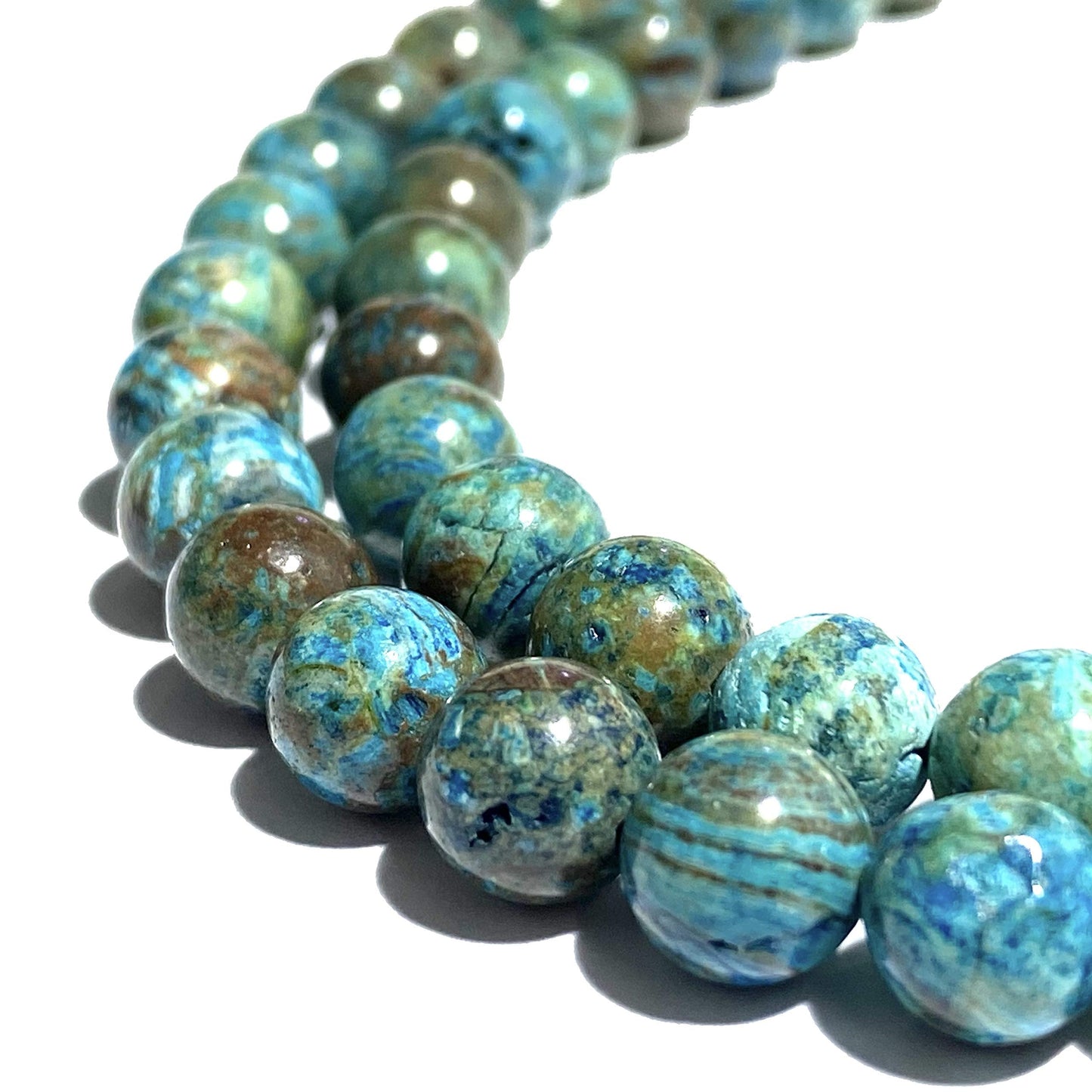 ABCGEMS Chihuahua Aqua Calsilica Jasper Beads from Mexico (Gorgeous Matrix - Mohs Hardness 6) DIY Jewelry Making Beading Supplies - Smooth Round 10mm