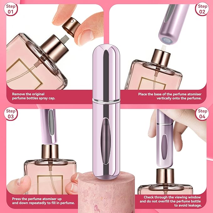 Refillable Perfume Portable Atomizer Bottle Refillable Perfume Spray, Travel Perfume (5ml, 4 Pack) (Purple, Pink, Gold, Light Blue)