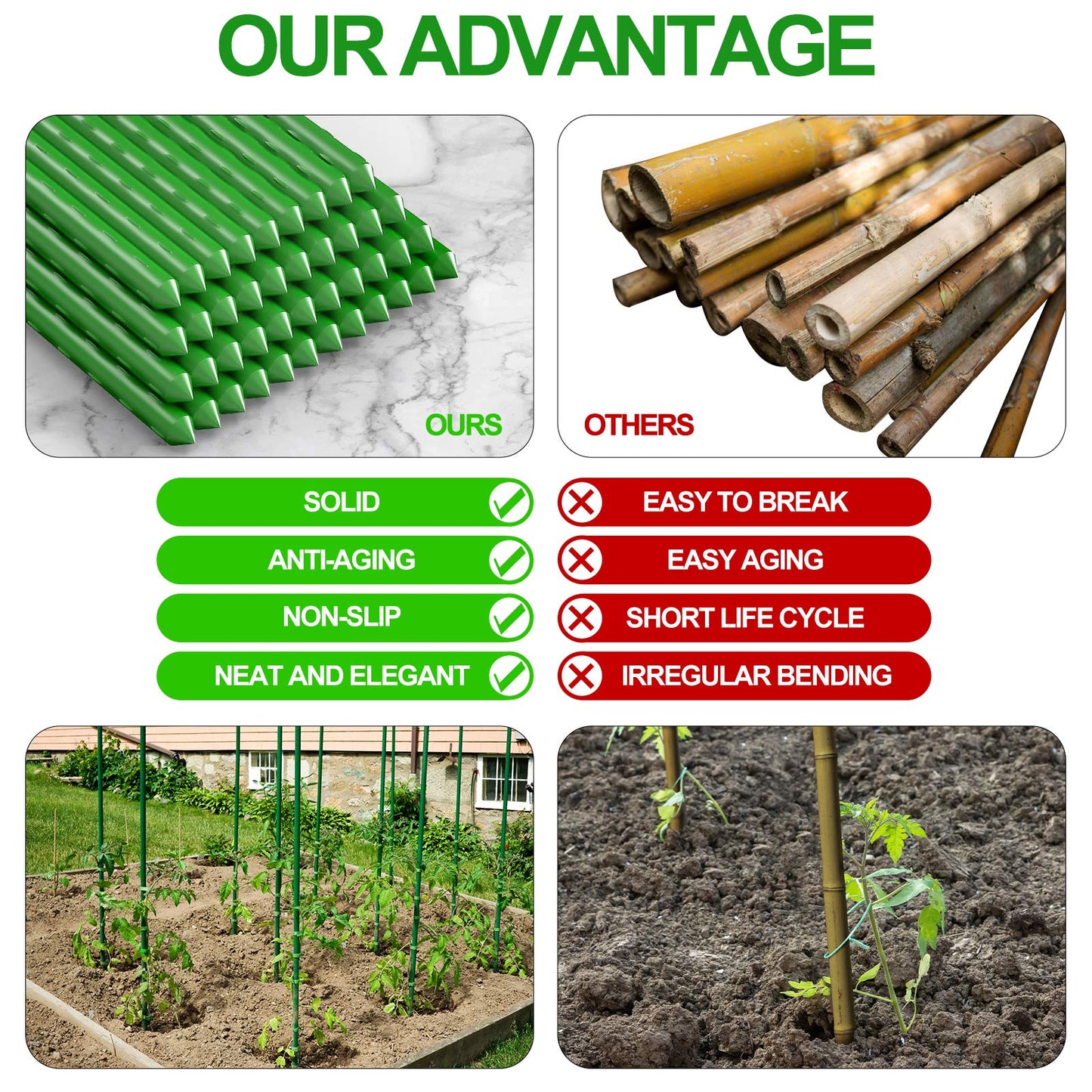 WAENLIR Garden Stakes 36 inch 3ft Sturdy Tomato Stakes, Plant Stakes for Outdoor Plants, Metal Plant Support Sticks for Gardening, Pack of 30
