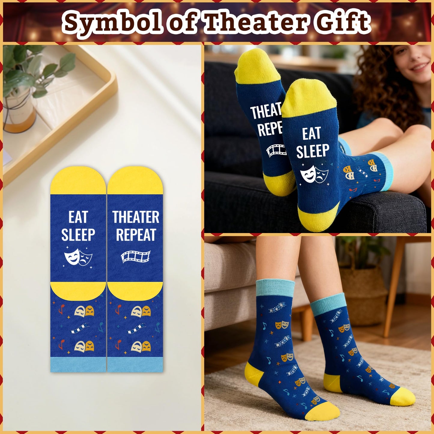 5 Pcs Theater Gifts Set - 20oz Tumblers, Leather Notebook, Pen, Socks, Keychain,Musical Actor Broadway Ideal for Theater Lovers, Drama Students, Performers, Directors,Gifts for Graduation, Birthday