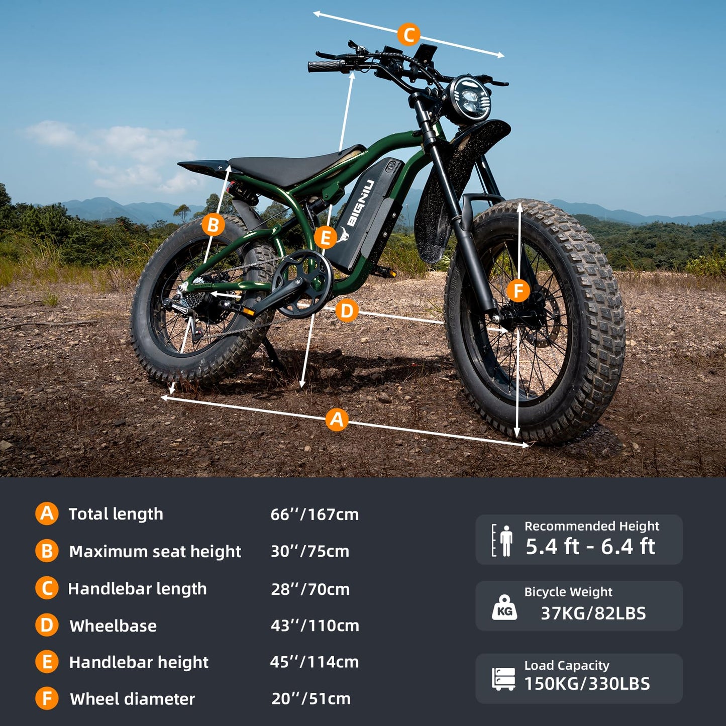 BIGNIU Electric Bike for Adults – 20" Fat Tire, Peak 1200W Motor, 48V 15A Battery, 7-Speed, Dual Disc Brakes for Off-Road and City Riding BG-S (Dark Green)