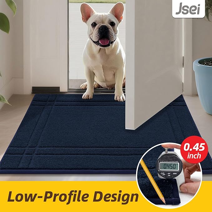 JSEI Entryway Rugs Doormat 32"x48", Non-Slip Dirt Trapper Door Mats Indoor, Washable Absorbent and Stain Resist Welcome Floor Mat for Front Door, Dog Door Mat, Dirty Wet Shoes & Paws, Navy Blue