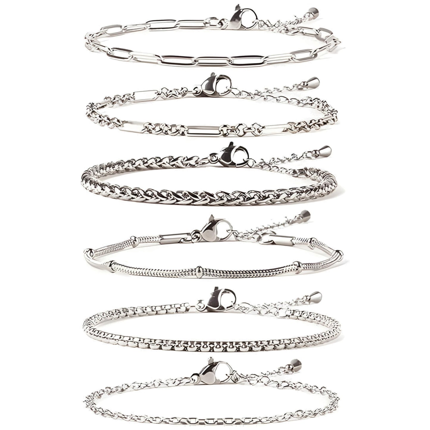 Cherry Tree Collection Stainless Steel Bracelets for Women | Stackable Bracelet Set of 6 Silver | (6-7.5") To Fit Most Wrists | Stainless Steel Charm Bracelet | Fashion Accessories Jewelry