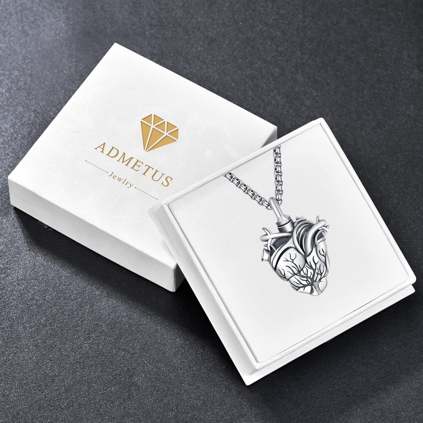 Personalized Tree of Life Urn Necklace for Ashes for Men Sterling Silver Cremation Jewelry for Ashes Engraved Anatomical Heart Urn Keepsake Pendant Memorial Gifts