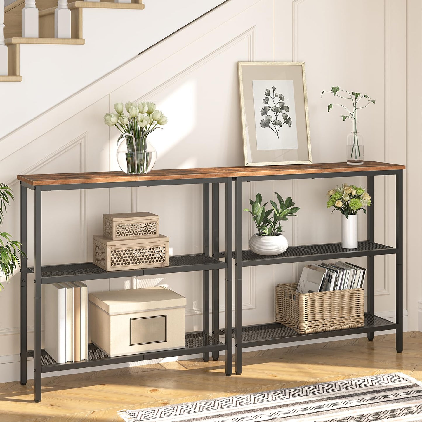 HOOBRO 29.5" Narrow Console Table and Small Round Side Table for Small Spaces Bundle, for Living Room Bedroom Kitchen, BF73XG01-BB167BZ01