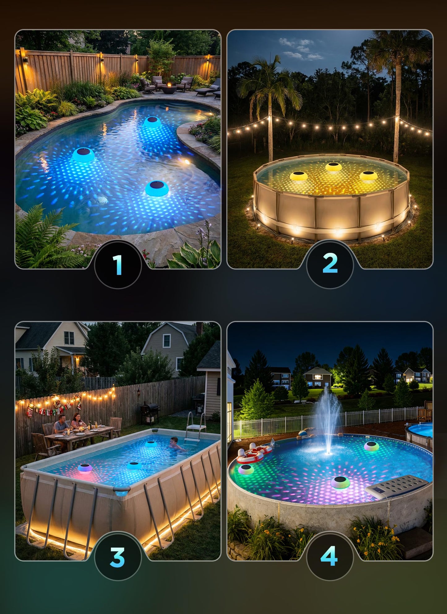 Brightown Floating Pool Lights Solar Powered 2 Pack, RGBWW Solar Pool Lights Chlorine Tablet Floater with 20+ Light Effects, Remote Control, IP68 Waterproof Pools Light for Pools, Hot Tubs, Party