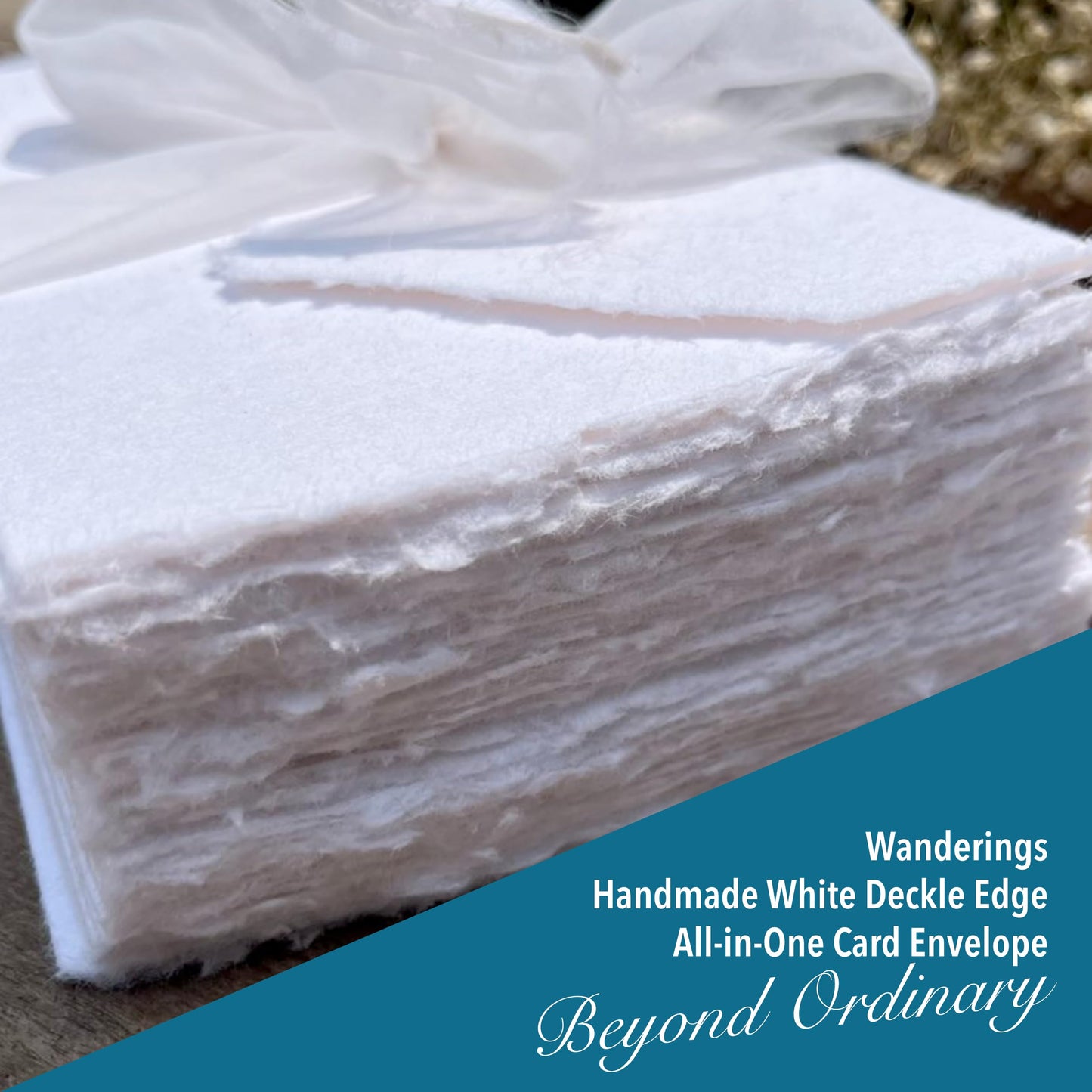 Wanderings Handmade White Deckle Edge All-in-One Card Envelopes - 4" x 6" - Package of 25 - for Announcements Wedding Invitations Greeting Cards Crafts - 150 GSM