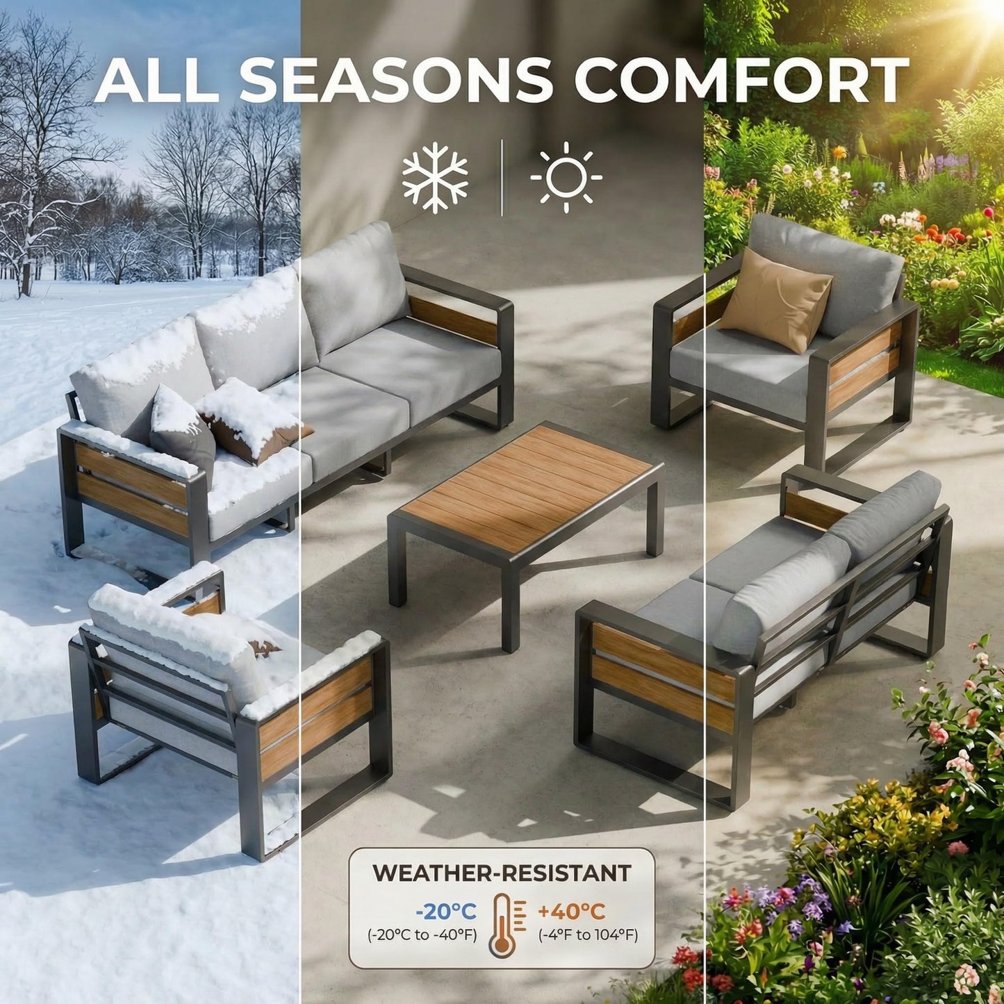 ZANDOR Aluminum Outdoor Patio Furniture Set, 4-Piece Metal Modern Outside Sectional Conversation Lawn Furniture with Coffee Table & Washable Thick Cushions,Seating Sofa for Garden/Backyard/Porch Grey