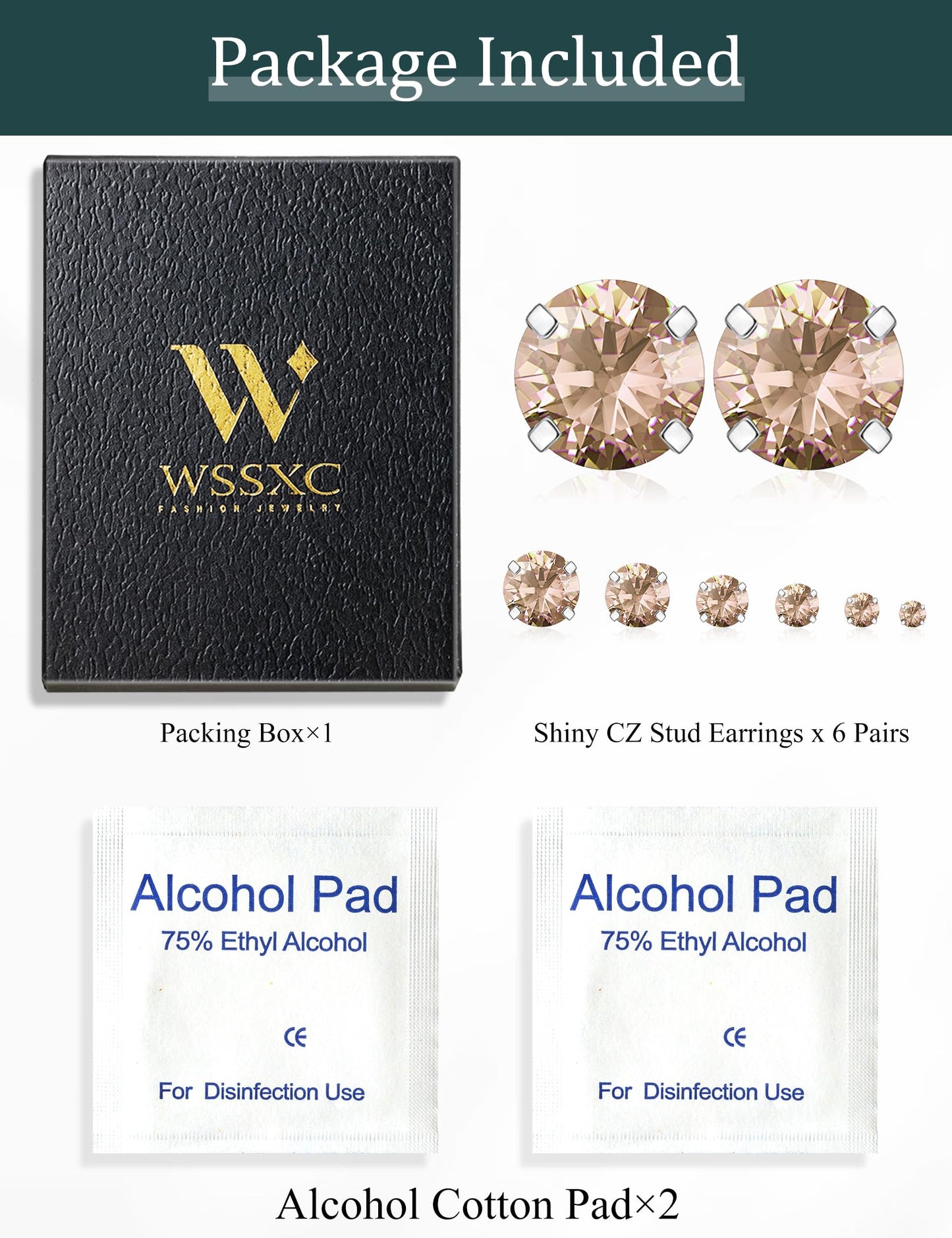 6 Pairs Hypoallergenic Cubic Zirconia Earrings Surgical Steel Flat Back Studs for Cartilage, Screw Back Fashion Jewelry
