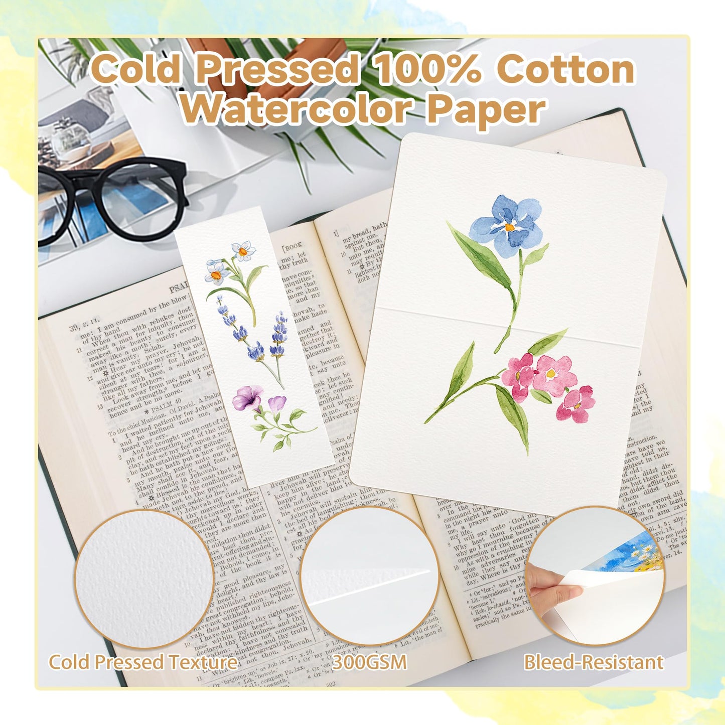 152 PCS Blank Watercolor Cards & Bookmarks Kit, 140lb/300gsm Cotton Paper, 30 Sets 4"x6" Cards with Envelopes, 30 Bookmark Sets with Sleeves, Tassels & Stickers for DIY Greeting Card & Craft Projects