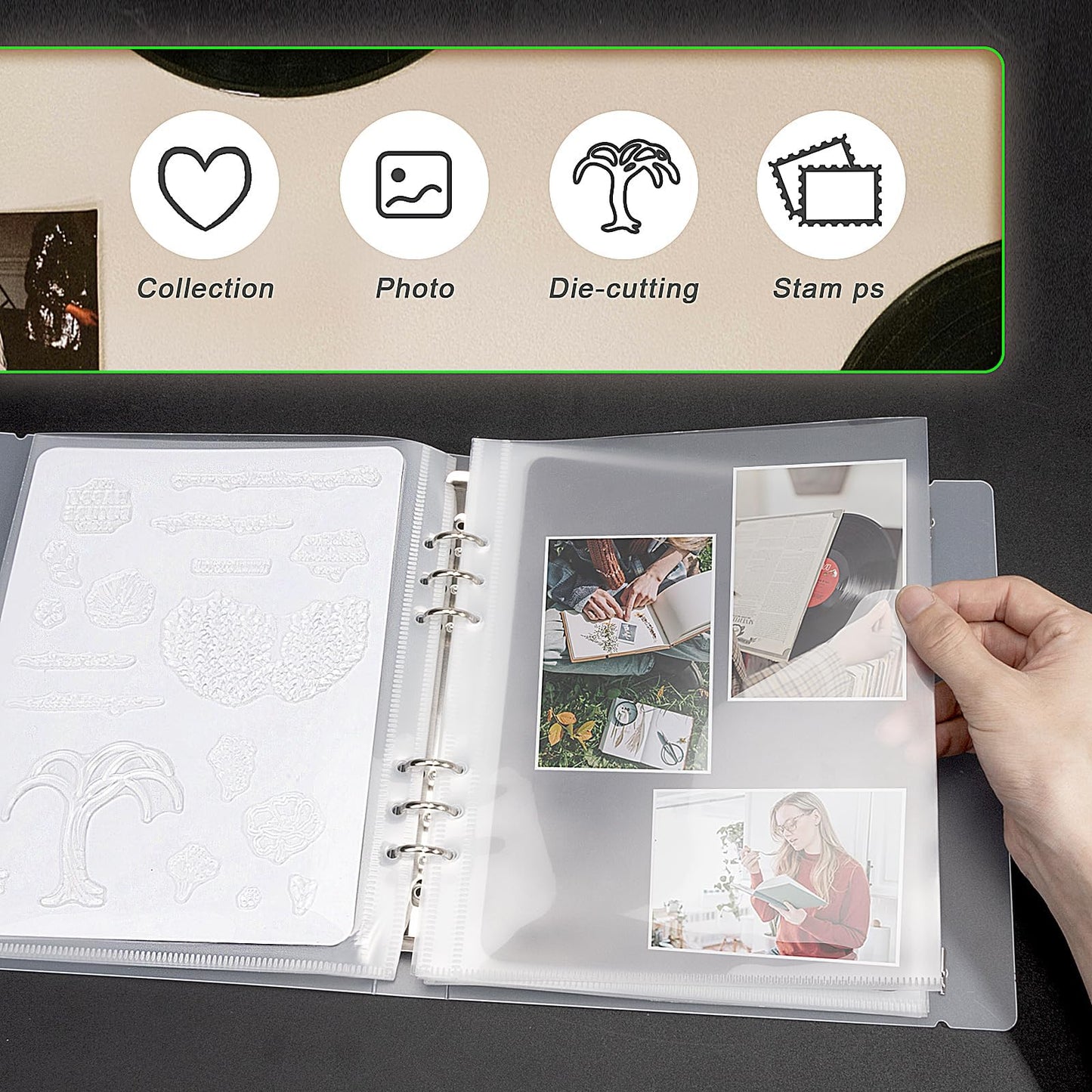 UNIMEIX 9.2 x 6.9 Inch Large Magnetic Sheets for Die Storage with Binder Cover, 12 Pcs Stamp and Die Storage Die Cut Storage for Card Making Supplies