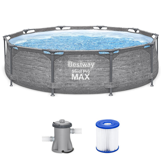 Bestway Steel Pro MAX 10' x 30" Above Ground Pool, Round Metal Frame Outdoor Swimming Pool Set with Filter Pump, Stacked Stone Print