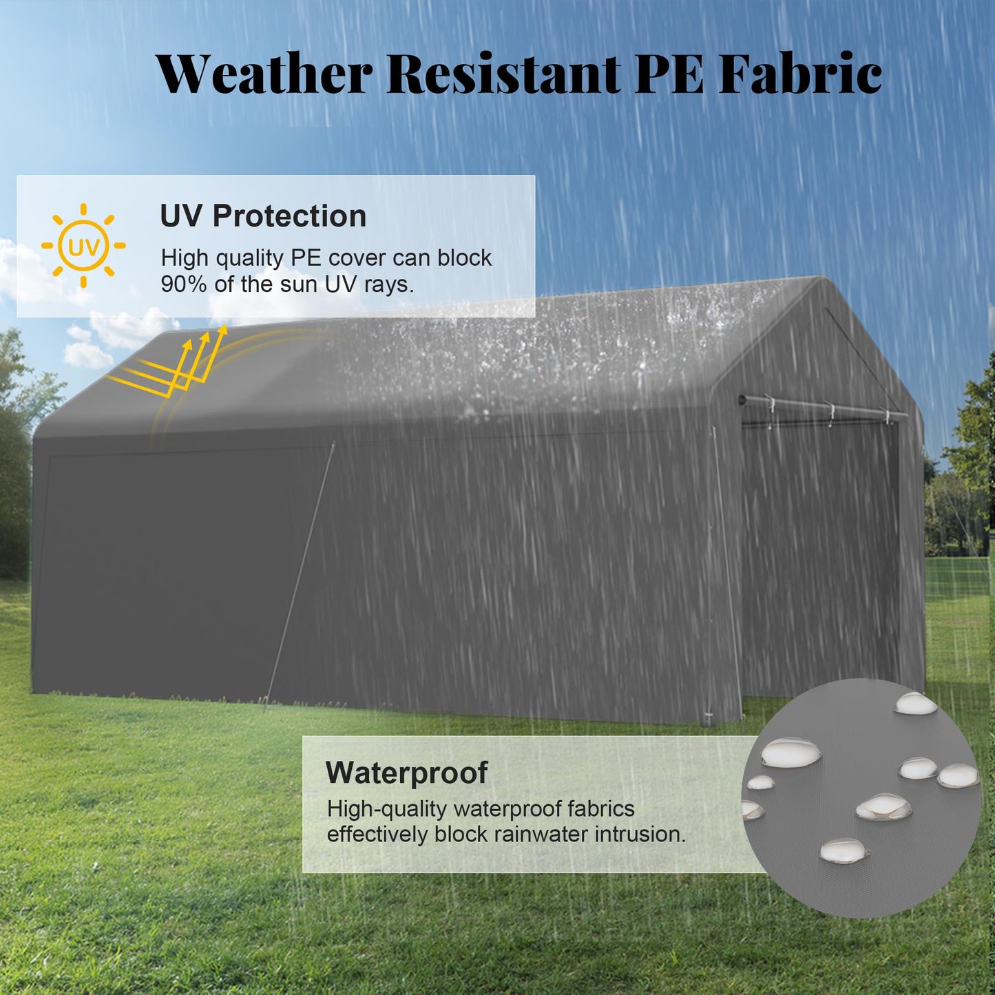 GOJOOASIS 10x20 Carport Heavy Duty Portable Garage Shelter Metal Car Canopy Tent with UV-Resistant & Weatherproof Top Cover for RV & Vehicles (Gray, 10x20 with sidewalls)