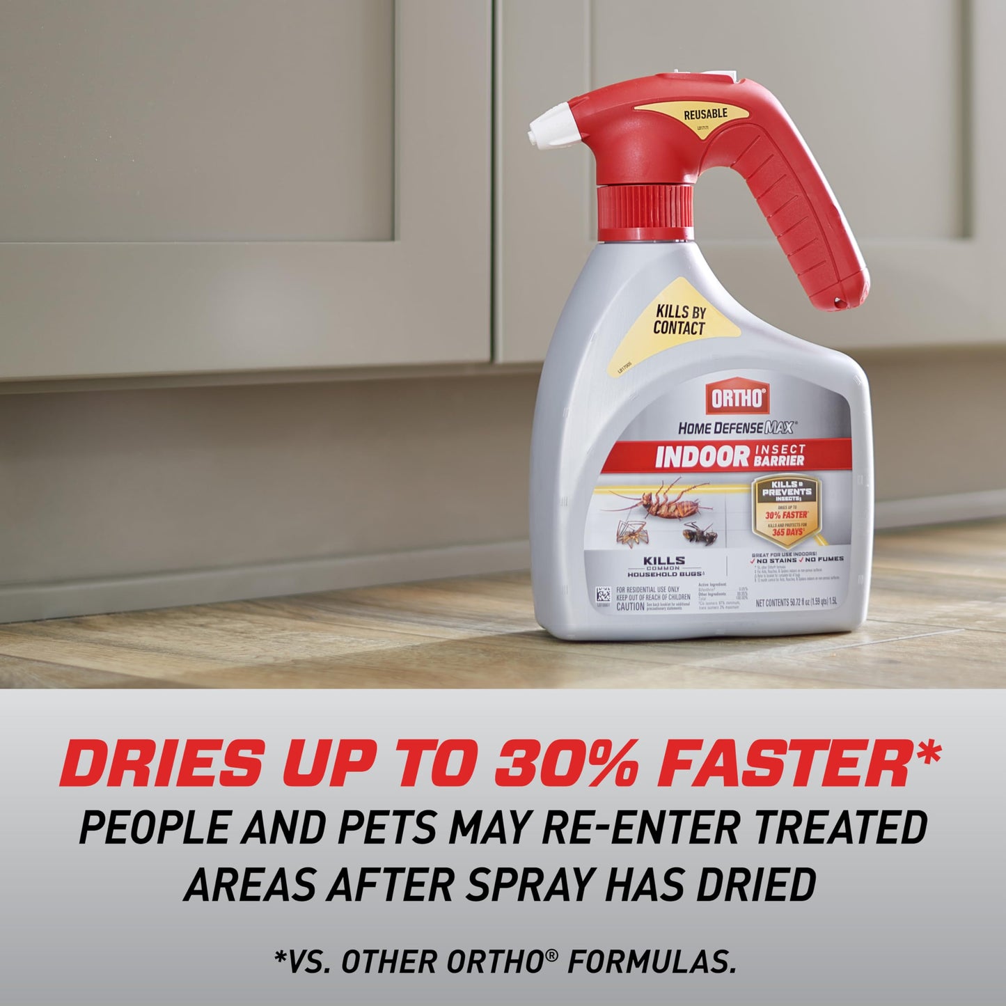 Ortho Home Defense Max Indoor Insect Barrier Battery-Powered Sprayer - Ready-To-Use Indoor Bug Spray, Kills Ants, Roaches, Spiders, Fleas and Ticks, 1.5 L