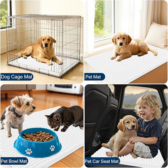 OLANLY Dog Door Mat for Muddy Paws 44x24, Ultra Absorbent Chenille Mud Doormat, Non-Slip Washable and Dirt Trapping Doormat for Indoor Entryway, Quick-Dry Indoor Pet Bed Mats for Dogs, White
