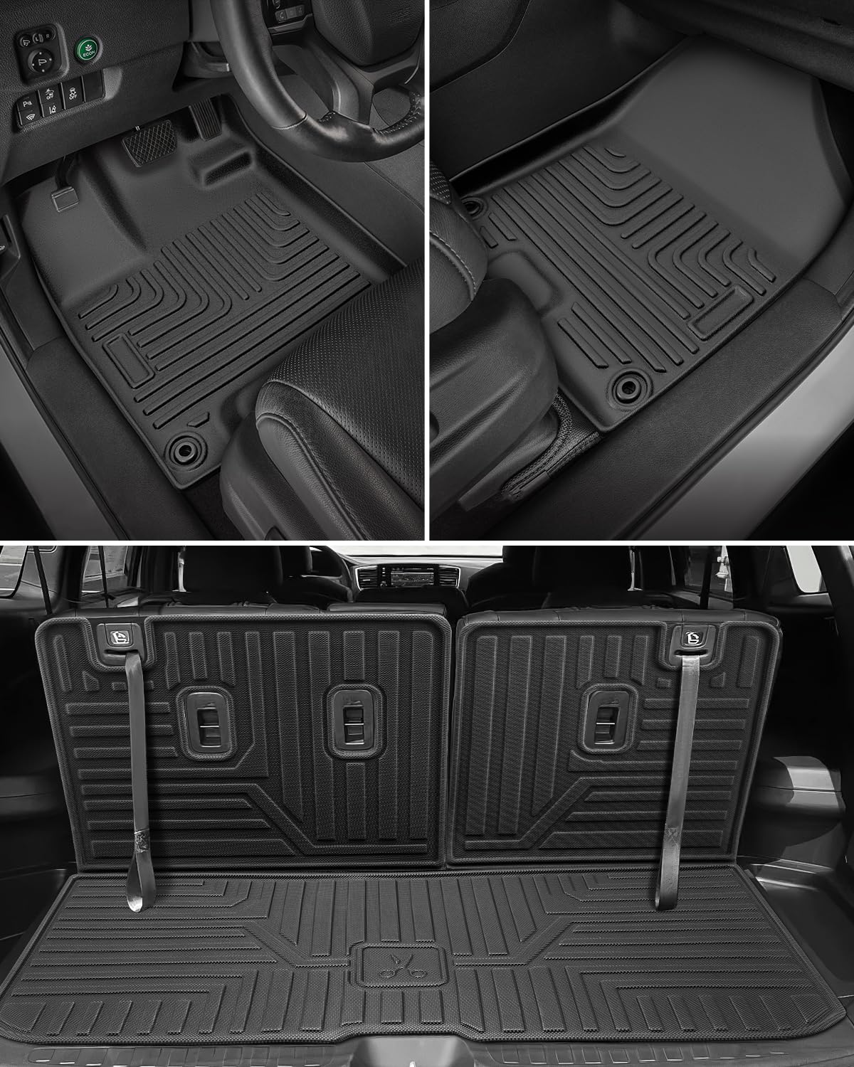 Floor Mats & Cargo Liner for Honda Pilot 2022 2021 2020 2019 2018 2017 2016, All Weather Floor Mats for Pilot 8 Seats, Trunk Mat with Backrest Mat for Pilot Accessories 2016-2022