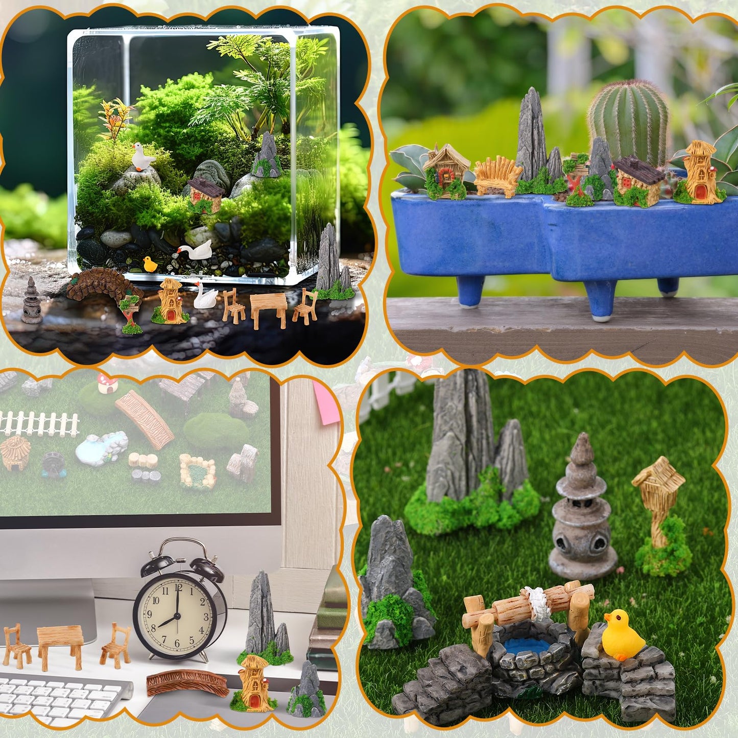 GGSTDDUP 35 Pcs Fairy Garden Accessories Miniatures Garden Kit with Resin Duck, Mushroom House & Bridge Miniature Accessories for Terrarium, Dollhouse & Outdoor Decor