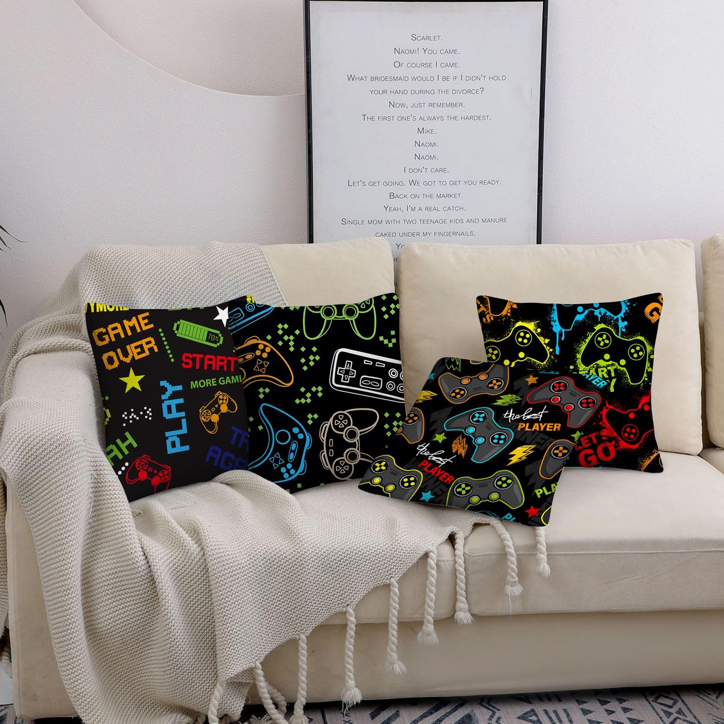 Gamer Room Decor for Boys, Gamer Pillow Covers 18x18 Inch Set of 4, Gaming Gifts, Game Room Decor Accessories for Teen Boy Bedroom Playroom Couch Chair