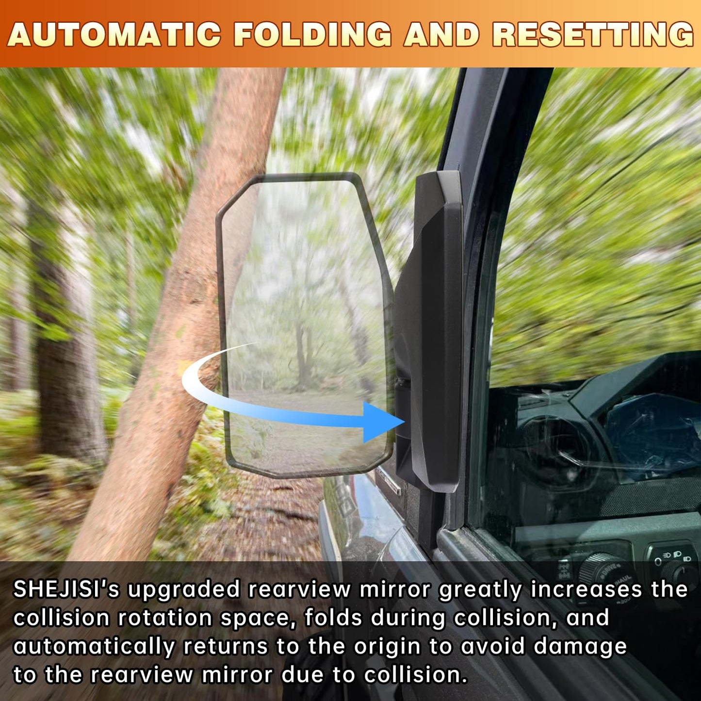 SHEJISI UTV XD 1500 Side Mirrors Door Mounted | UTV Mirrors – Compatible Only with Polaris Ranger 1500 XD/Crew, Its Spring-Back Feature Enables Easy Post-Folding Reset for Improved Driving Experience