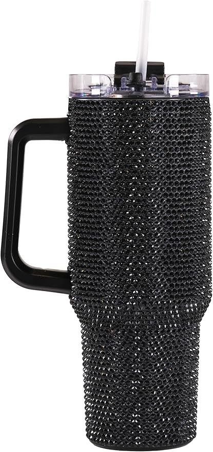 Simply Southern | 40 oz Tumbler with Straw and Lid | Insulated Cup Reusable Stainless Steel Water Bottle Travel Mug Cupholder Friendly | Great Gifts (Sequined -BLACK)