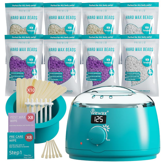 Digital Waxing Kit for Women & Men - 8 Packs Lavender & Milk Hard Wax Beans with Fast-Melting Silicone and Pre/Post Care Wipes - A