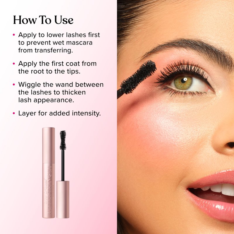 Too Faced Better Than Sex Volumizing and Lengthening Mascara | Vegan Formula, Dramatic Volume and Length|Cruelty-Free Eye Makeup + Hourglass Brush for False Lash Effect, Black, Travel Size, 0.17 Fl Oz