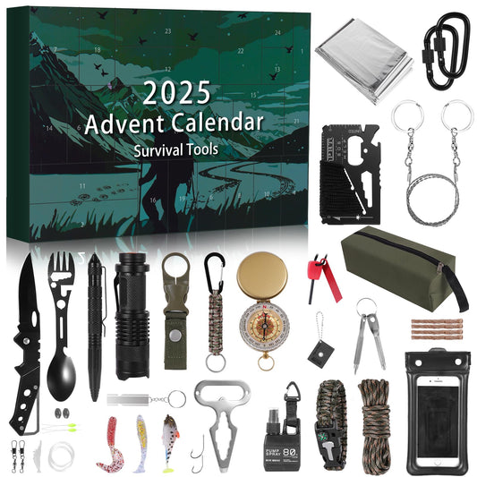 2025 Survival Kit Advent Calendar for Men - 24 Days of Premium Outdoor Tools & Emergency Gear,Ultimate Christmas Countdown Gift for Dad, Husband, Teen Boys for Camping, Hiking, Fishing